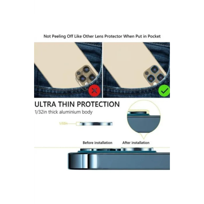 Iphone 13 Pro / 13 Pro Max Uyumlu Toz Geçirmez Temperli Kamera Lens Koruyucu Açık Mavi