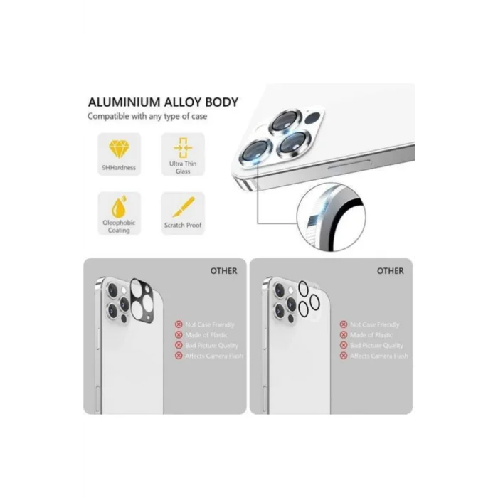 Iphone 13 Pro / 13 Pro Max Uyumlu Toz Geçirmez Temperli Kamera Lens Koruyucu Açık Mavi