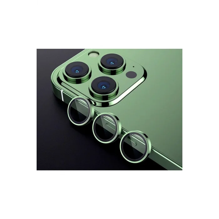 Iphone 13 Pro / 13 Pro Max Uyumlu Toz Geçirmez Temperli Kamera Lens Koruyucu Koyu Yeşil
