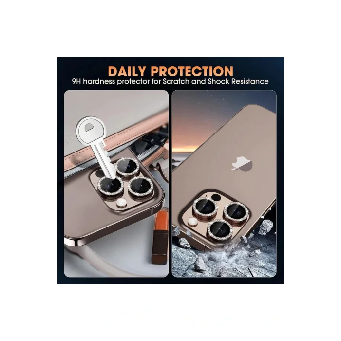 İphone 16 Pro Max & 16 Pro Uyumlu Taşlı Kamera Koruyucu Premium Görünüm ve Kalite Netliği Ko