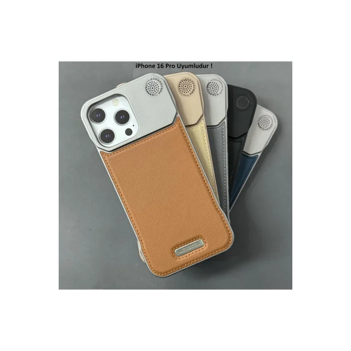 iPhone 16 Pro Parfümlü Koku Hazneli MagSafe Uyumlu Deri Kılıf Gold