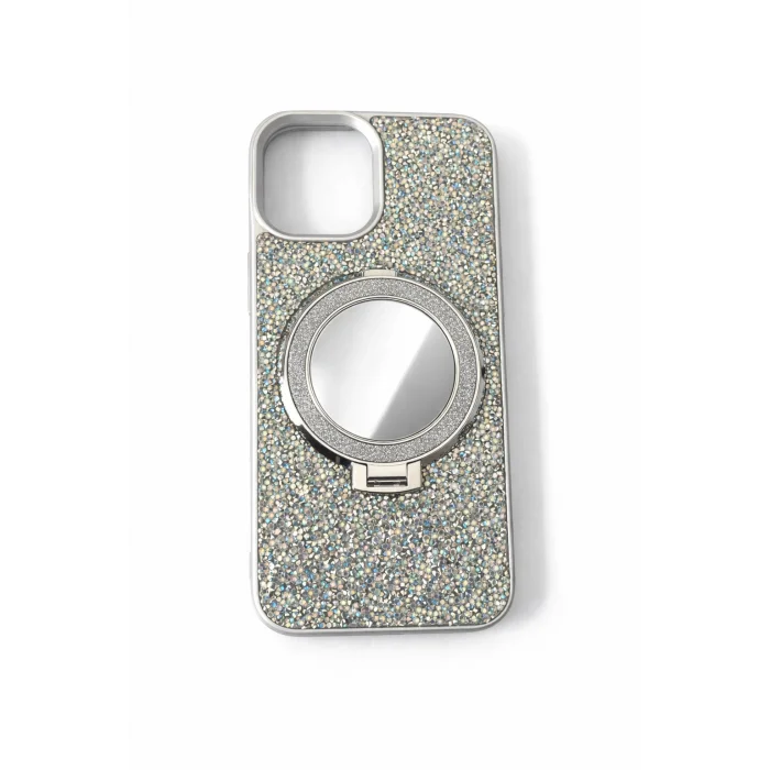 İphone 11 ile Uyumlu Stantlı Aynalı İnce Taşlı Şık Telefon Kılıfı