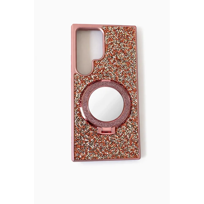 Samsung S23 Ultra ile Uyumlu Stantlı Aynalı İnce Taşlı Şık Telefon Kılıfı