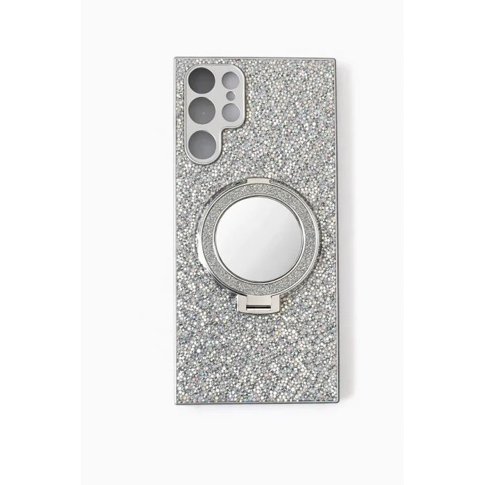 Samsung S24 Ultra ile Uyumlu Stantlı Aynalı İnce Taşlı Şık Telefon Kılıfı