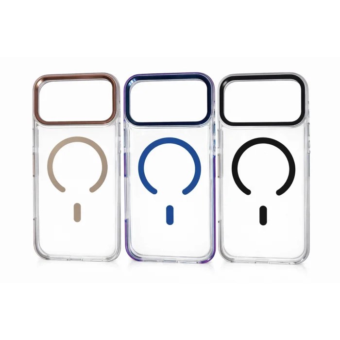 İphone 17 Pro Max  ile Uyumlu Magsafe Özellikli Kenarları Renkli Şeffaf Solo Kılıf