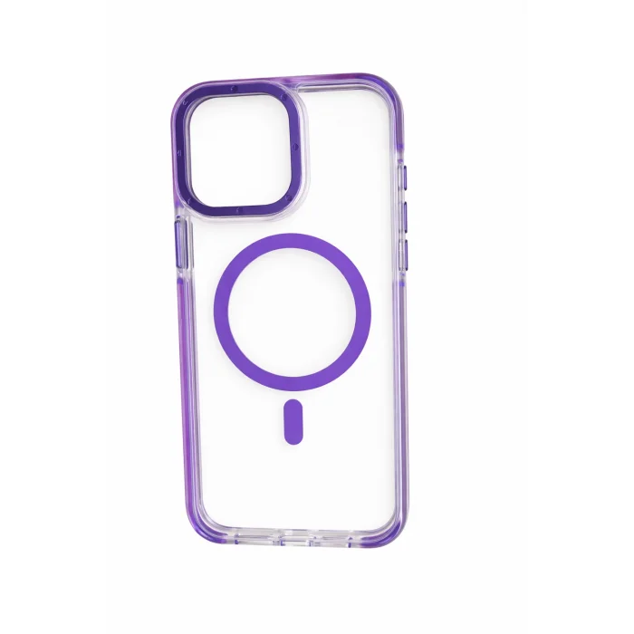 İphone 14 Pro Max ile Uyumlu Magsafe Özellikli Kenarları Renkli Şeffaf Solo Kılıf