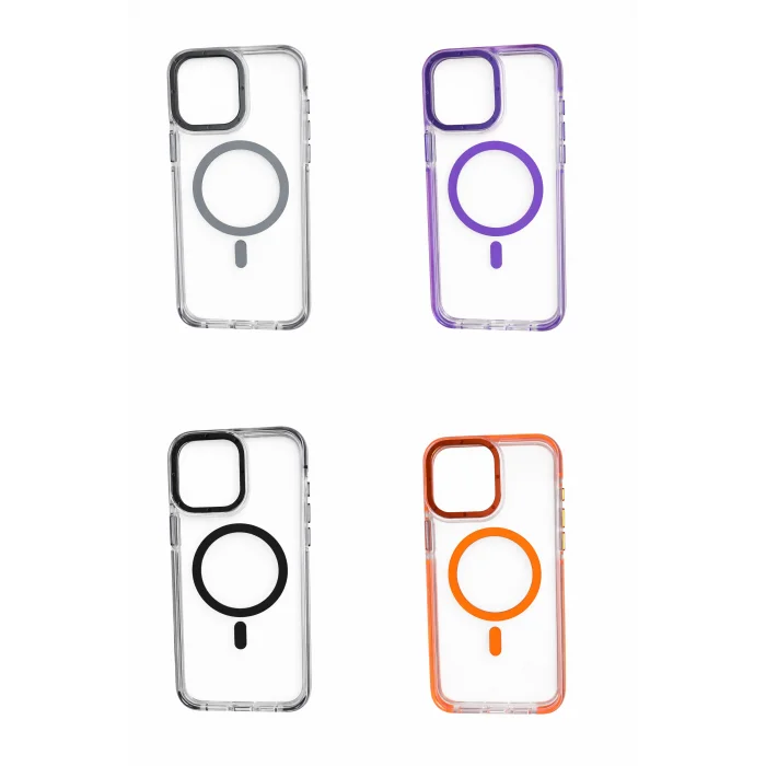 İphone 16 Pro Max ile Uyumlu Magsafe Özellikli Kenarları Renkli Şeffaf Solo Kılıf