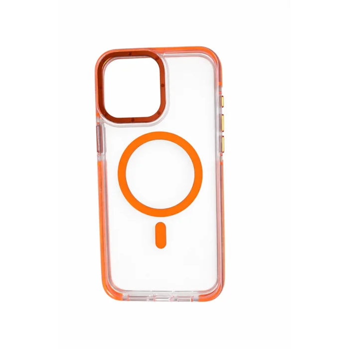 İphone 15 Pro Max ile Uyumlu Magsafe Özellikli Kenarları Renkli Şeffaf Solo Kılıf