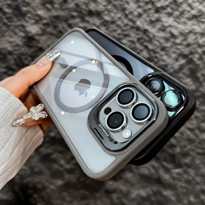 iPhone 16 Pro Max Uyumlu Kılıf Klon Stantlı + Lens Korumalı MagSafe Telefon Kılıfı