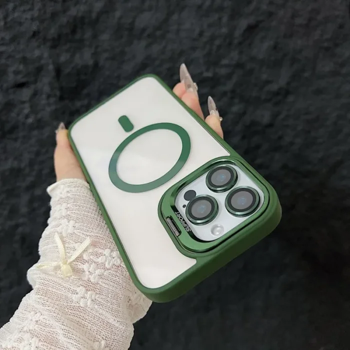 iPhone 16 Pro Max Uyumlu Kılıf Klon Stantlı + Lens Korumalı MagSafe Telefon Kılıfı