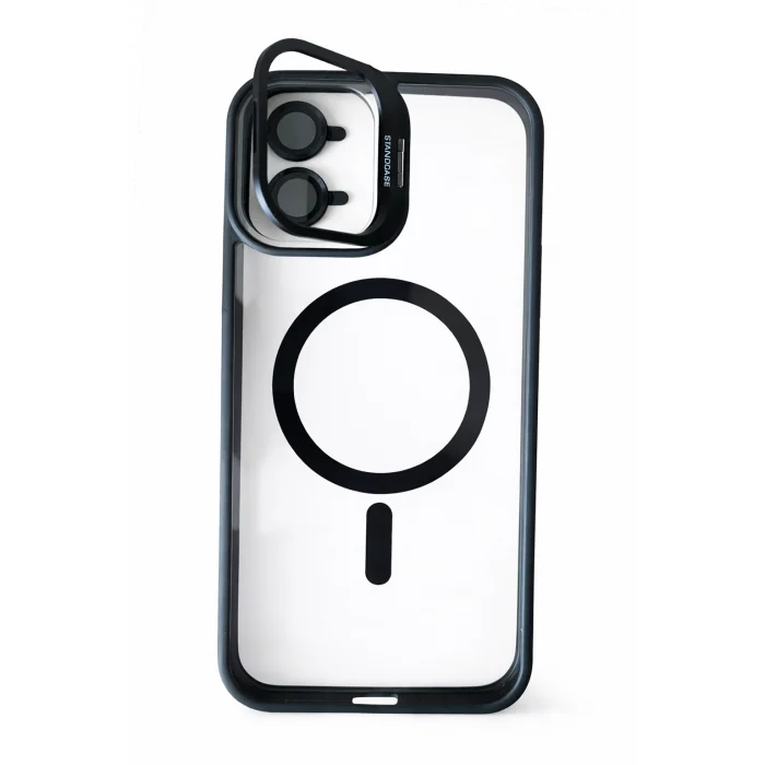 iPhone 16 Plus Uyumlu Kılıf Klon Stantlı + Lens Korumalı MagSafe Telefon Kılıfı