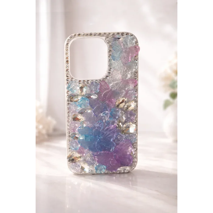 İphone 14 Pro Max ile Uyumlu Kelebek Taşlı Zarif Blur Case