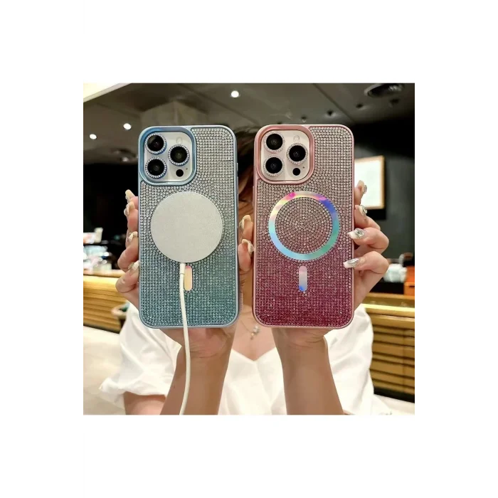 İphone 14 Pro Max Kılıf Diamont MagSafe Hologramlı Telefon Kılıfı