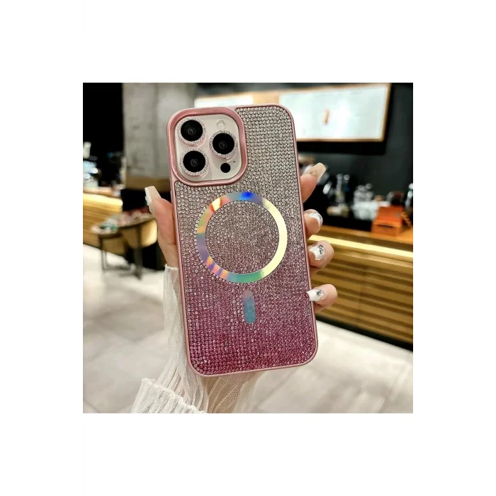 İphone 14 Pro Max Kılıf Diamont MagSafe Hologramlı Telefon Kılıfı