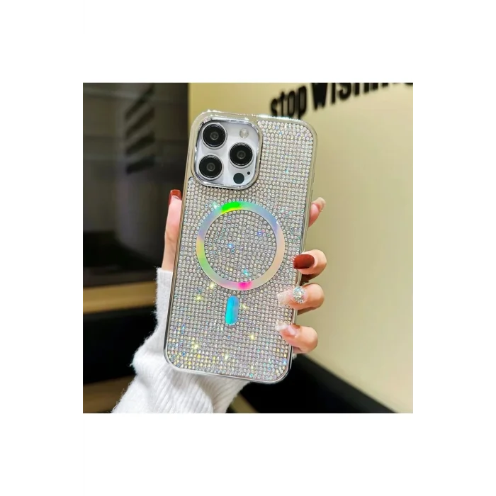 İphone 14 Pro Max Kılıf Diamont MagSafe Hologramlı Telefon Kılıfı