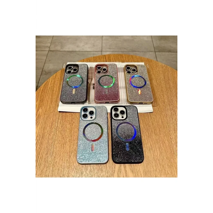 İphone 14 Pro Max Kılıf Diamont MagSafe Hologramlı Telefon Kılıfı