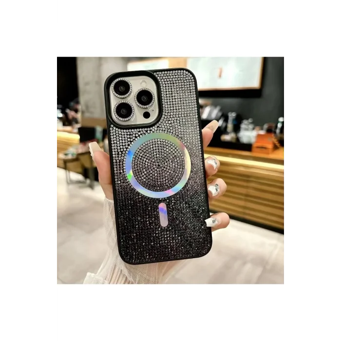 İphone 16 Pro Kılıf Diamont MagSafe Hologramlı Telefon Kılıfı