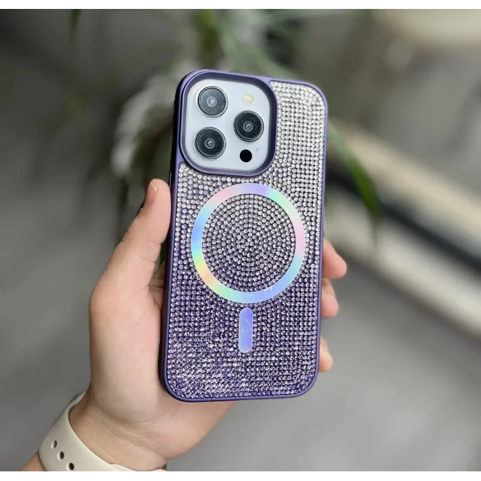 İphone 16 Pro Kılıf Diamont MagSafe Hologramlı Telefon Kılıfı