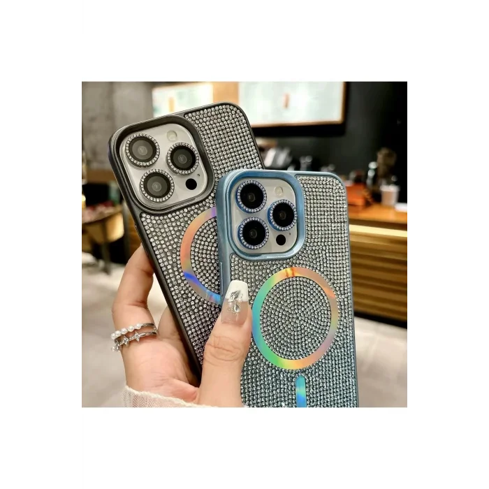 İphone 16 Pro Kılıf Diamont MagSafe Hologramlı Telefon Kılıfı