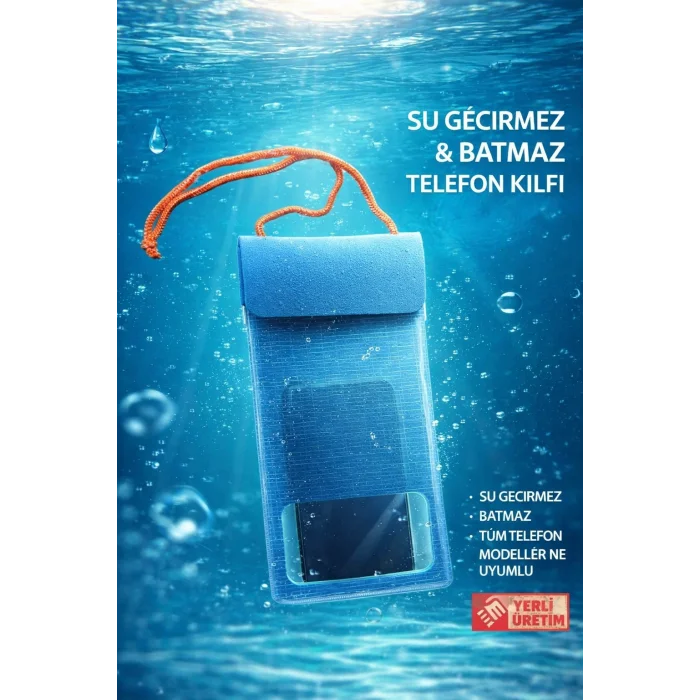 Tüm Telefon Modelleri ile Uyumlu Kilitli Su Geçirmez Batmaz Telefon Kılıfı