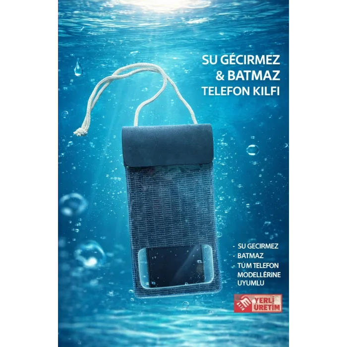 Tüm Telefon Modelleri ile Uyumlu Kilitli Su Geçirmez Batmaz Telefon Kılıfı