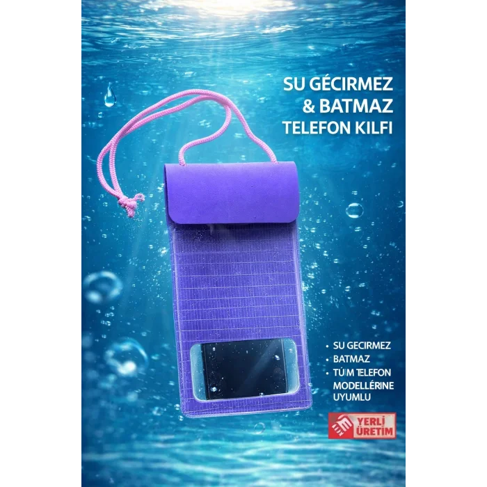 Tüm Telefon Modelleri ile Uyumlu Kilitli Su Geçirmez Batmaz Telefon Kılıfı
