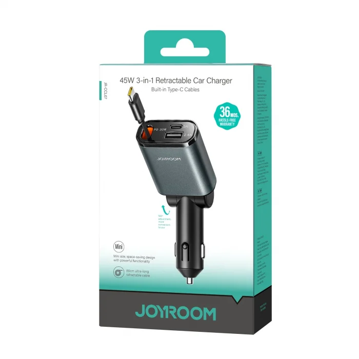 Joyroom JR-CCL07 45W 3 Port Pd+Usb Çekmeli Araç Şarj