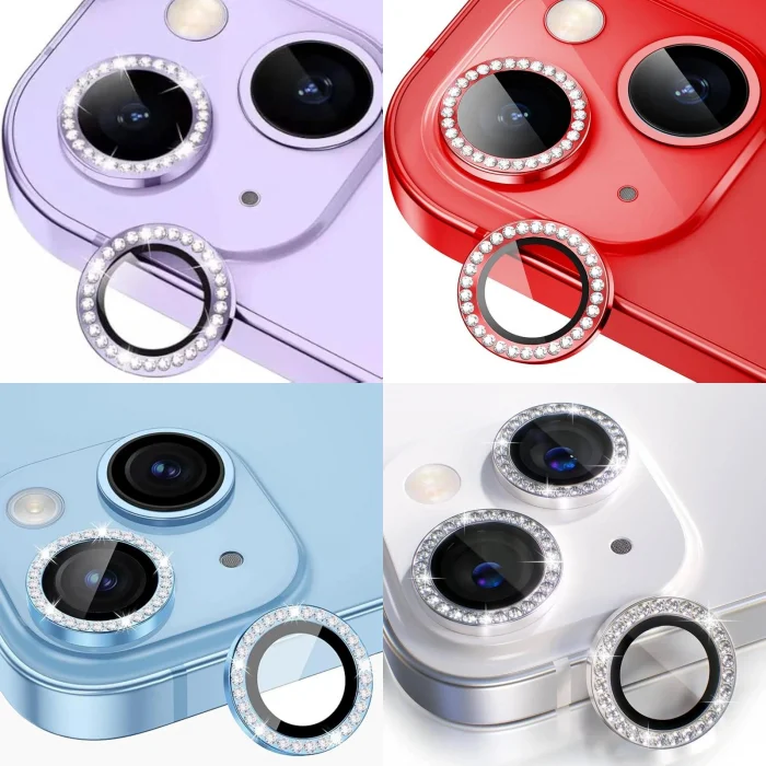 İphone 14/14 Plus ile Uyumlu Taşlı Renkli Lens Koruma