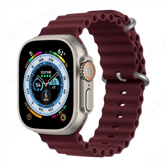 Apple Watch 6/7/8/9/10/SE/SE2/SE3/ultra Uyumlu 42 44 45 46 49mm İp Detay Dalga Tasarım Silikon Kordon