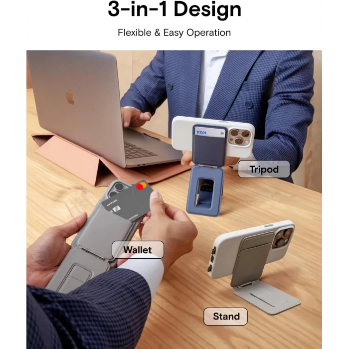 Stantlı Magsafe Deri Cüzdan 3 in 1