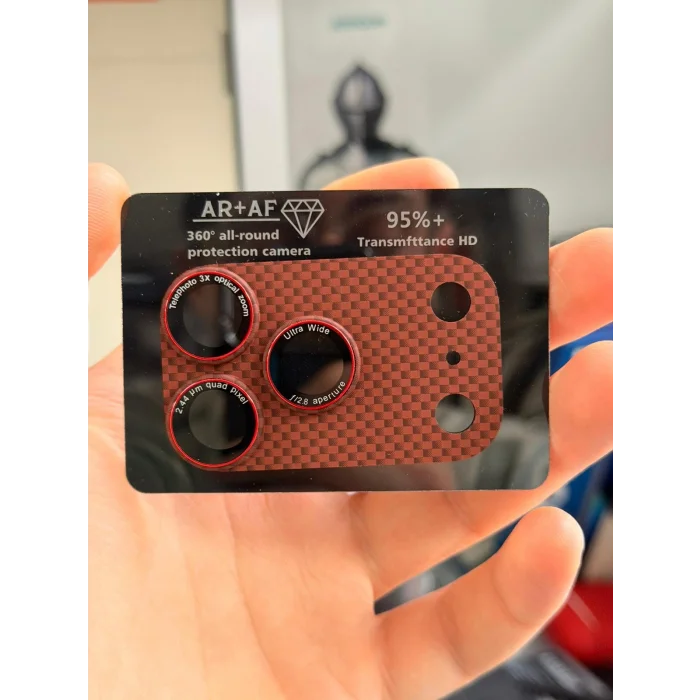 iPhone 17 Pro Max Tam Kapatan Desenli Karbon Lens Koruyucu