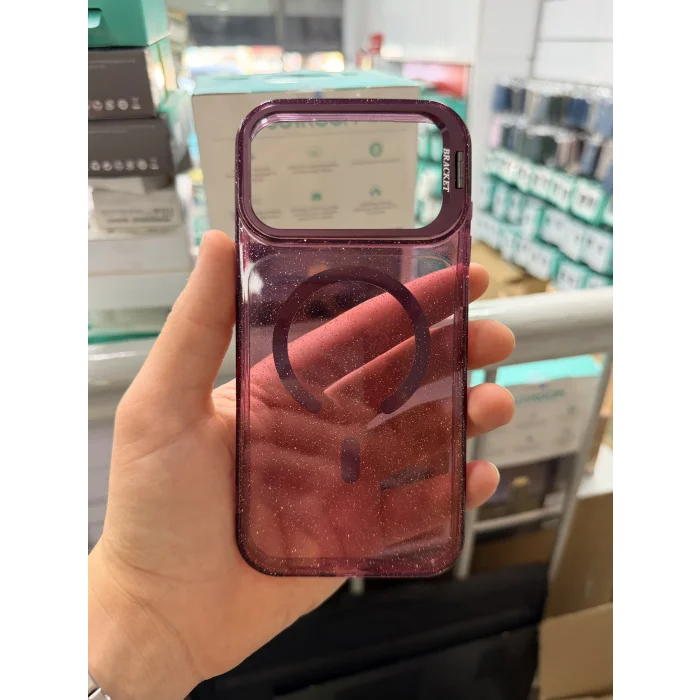 iPhone 17Pro Max-18 Pro Max Uyumlu Star Simli Standlı Magsafe Kılıf
