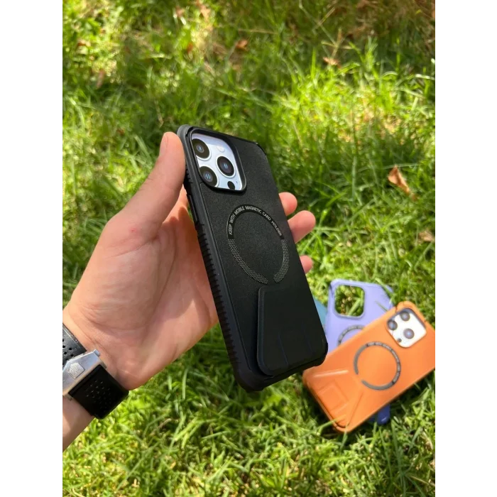 İphone 11 Magsafe Leather Stantlı Telefon Kılıfı