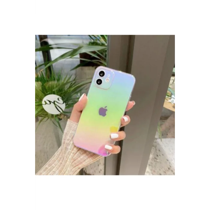 İphone 11 Parlak Rainbow Holografik Kamera Korumalı Sert Kılıf