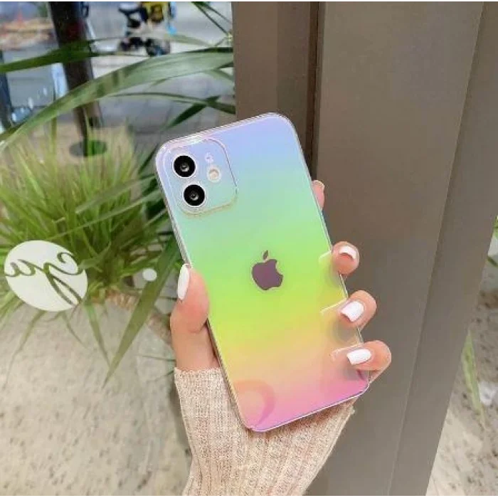 İphone 11 Parlak Rainbow Holografik Kamera Korumalı Sert Kılıf