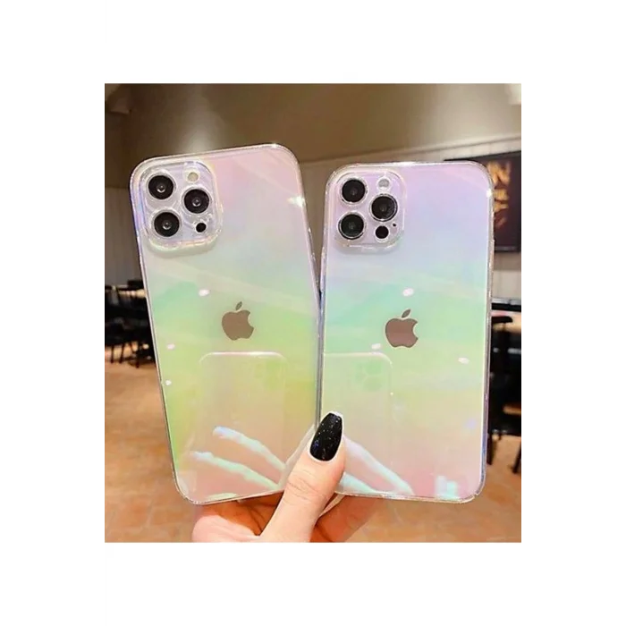 İphone 12 Parlak Rainbow Holografik Kamera Korumalı Sert Kılıf