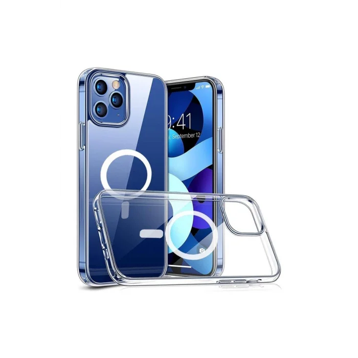 İphone 12 Pro Max Dayanıklı Manyetik Şeffaf Kılıf (MagSafe Uyumlu)