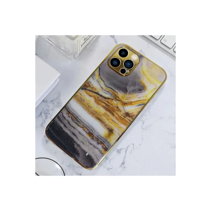 İphone 13 Pro Marble Case Mermer Desenli Cam Telefon Kılıfı
