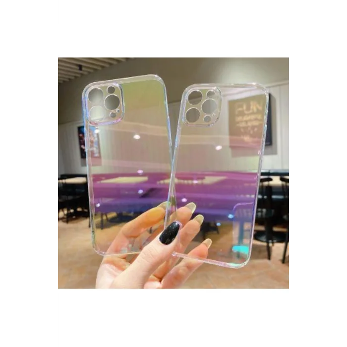 iPhone 13 Pro Max Parlak Rainbow Holografik Kamera Korumalı Sert Kılıf