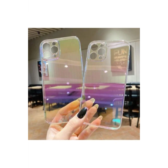iPhone 13 Pro Parlak Rainbow Holografik Kamera Korumalı Sert Kılıf
