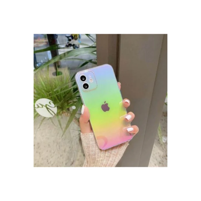 iPhone 13 Pro Parlak Rainbow Holografik Kamera Korumalı Sert Kılıf