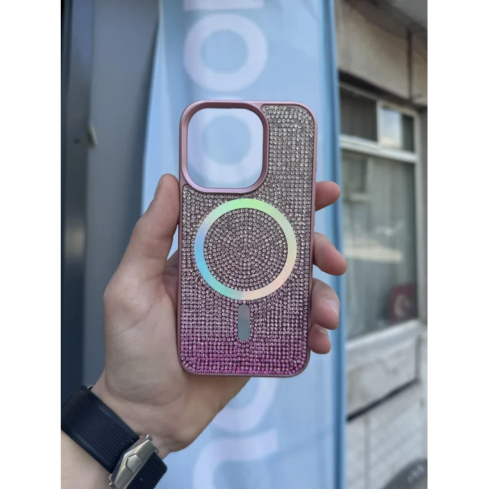 İphone 14 Kılıf Diamont MagSafe Hologramlı Telefon Kılıfı