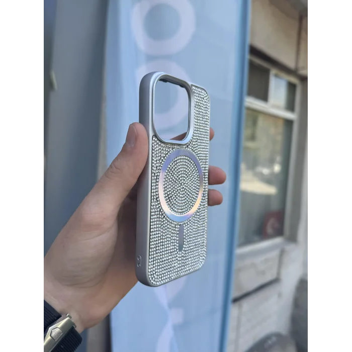 İphone 14 Kılıf Diamont MagSafe Hologramlı Telefon Kılıfı