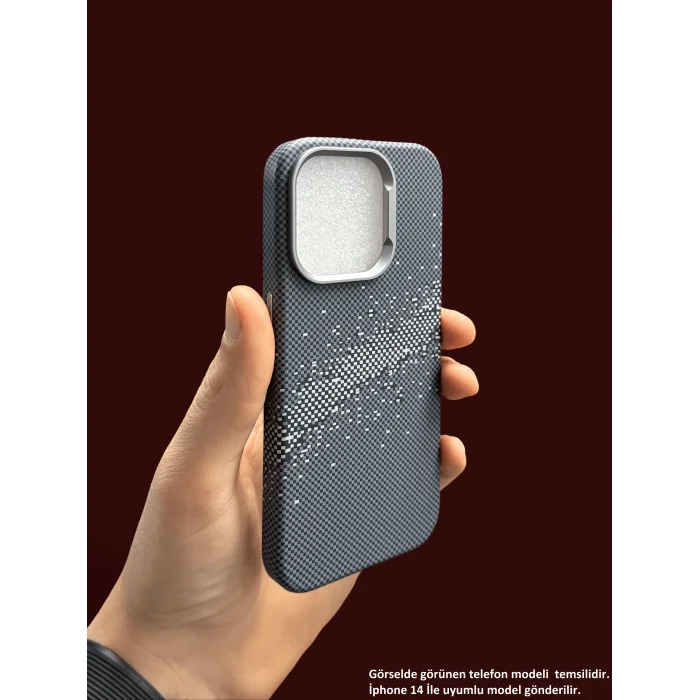 İphone 14 MagSafe Uyumlu Kılıf Carbon Desenli Premium Telefon Kılıfı