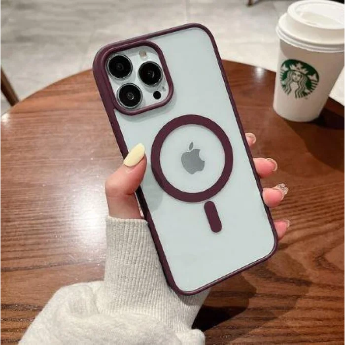 İphone 14 Magsafe Uyumlu Mat Çerçeveli Telefon Kılıfı