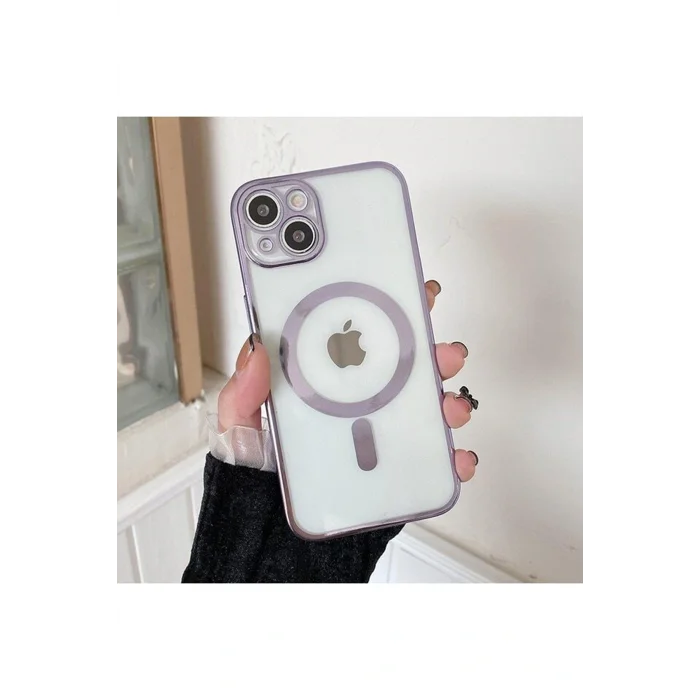 İphone 14 Plus Magsafe Uyumlu Parlak Lazer Telefon Kılıfı