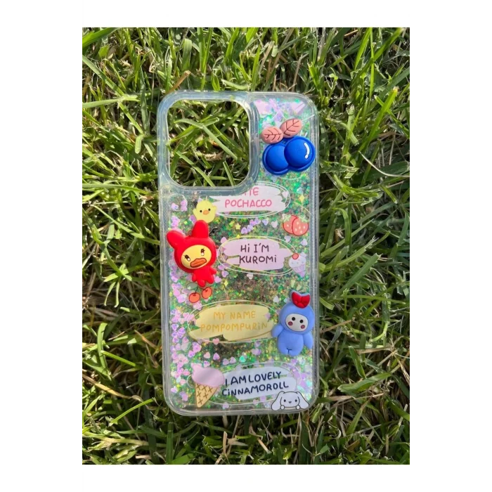 İphone 14 Plus Uyumlu Sulu Simli Karakterli Telefon Kılıfı