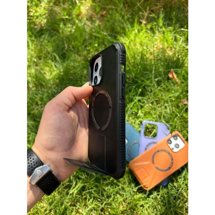 İphone 14 Pro Magsafe Leather Stantlı Telefon Kılıfı