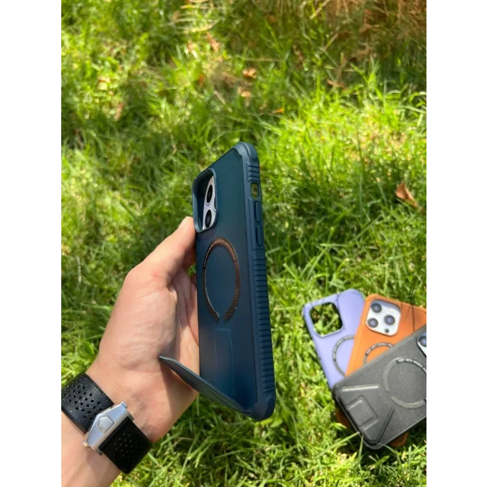 İphone 14 Pro Magsafe Leather Stantlı Telefon Kılıfı
