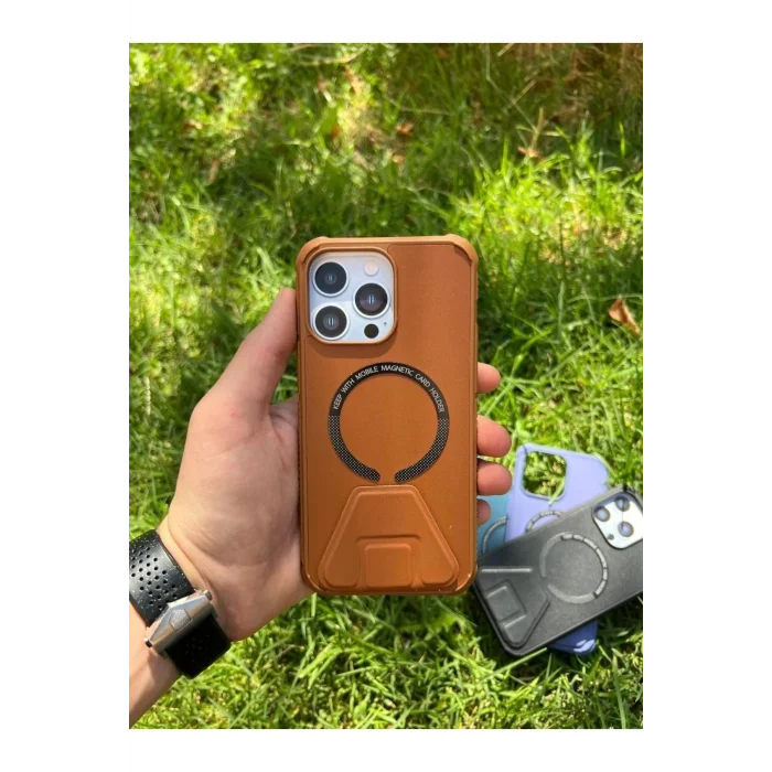 İphone 14 Pro Max Magsafe Leather Stantlı Telefon Kılıfı